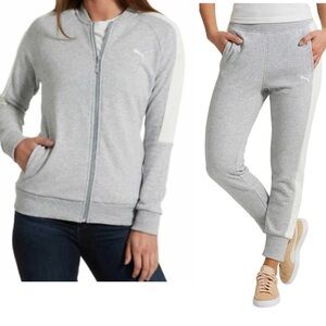 ❤️PUMA Women’s French Terry Full-Zip Track Jacket & Pants Set Gray | NWT